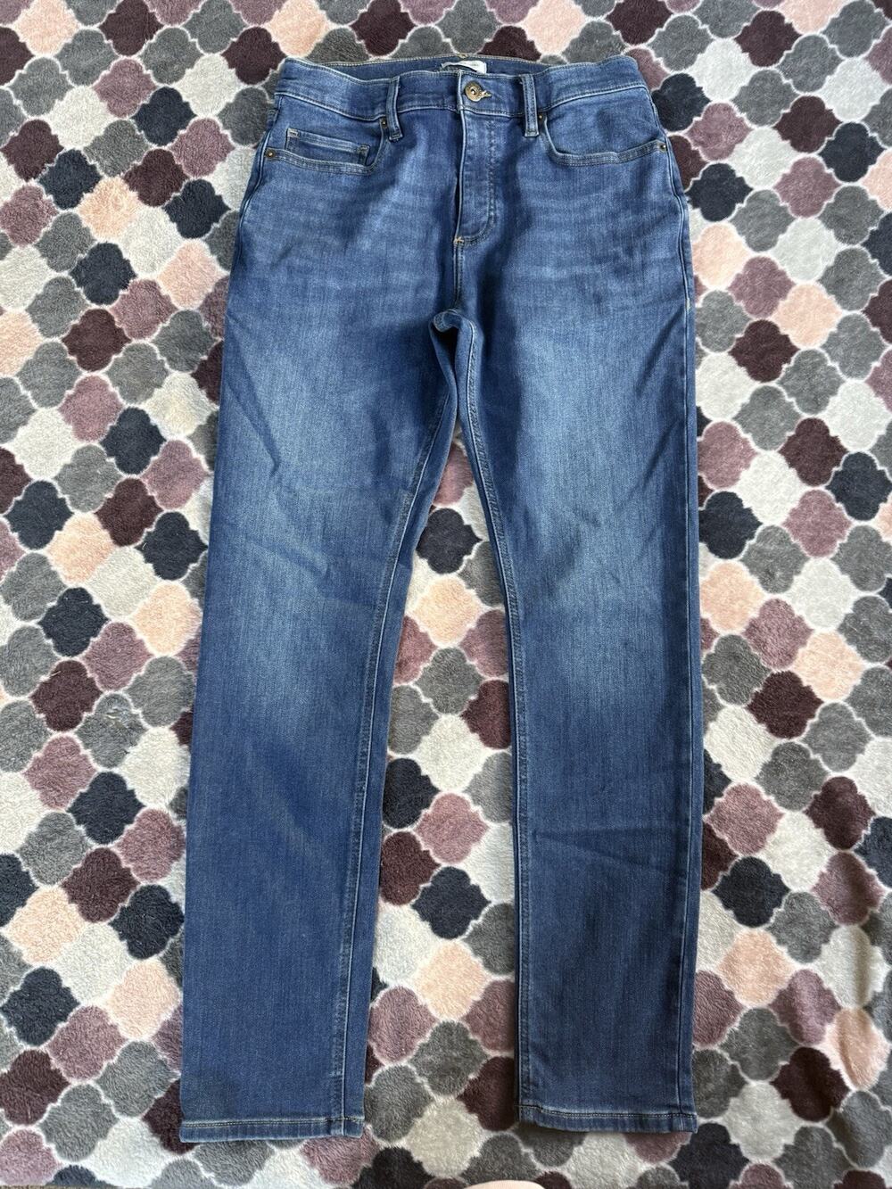 SUN STONE Straight Jeans Blue Denim 5-Pocket Button Zip Medium Wash 32x32